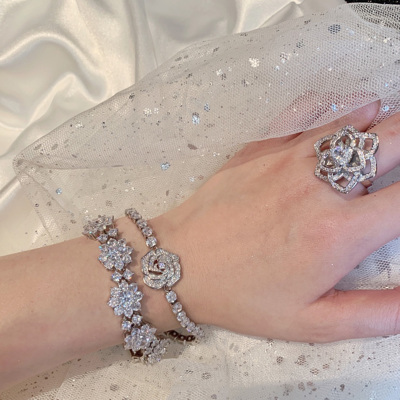 Bijoux Fins Bijoux En Cuivre & Zircon | Pendentif Bracelet Collier En Forme De Rose Diamant Micro Incrust - WU41084