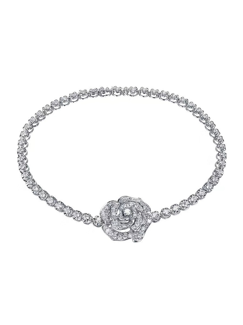 Bijoux Fins Bijoux En Cuivre & Zircon | Pendentif Bracelet Collier En Forme De Rose Diamant Micro Incrust - WU41084