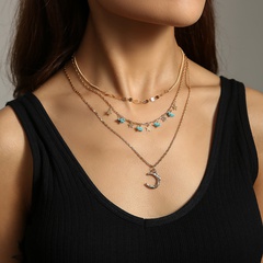 multi-layer crescent turquoise star clavicle chain pendant necklace