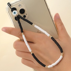 chaîne de téléphone portable perlée à la main en céramique douce de couleur blanche noire assortie