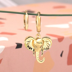 Golden Elephant Head Asymmetrical Animal Head Stud New Retro Creative Earrings