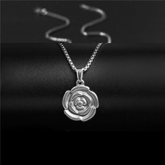European and American vintage stainless steel everlasting rose pendent necklace