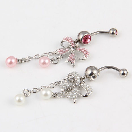 Piercing jewelry natural pearl bowknot umbilical ring umbilical nail  NHLLU532376's discount tags