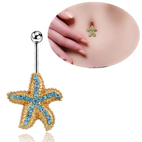 European and American simple piercing jewelry diamond starfish belly button ring  NHLLU532401's discount tags