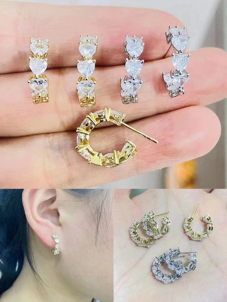new fashion single row heart micro-inlaid zircon C-shaped earrings's discount tags