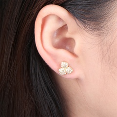 copper zircon geometric clover trendy temperament studs earrings