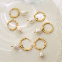 retro pearl hoop earrings titanium steel plated jewelry