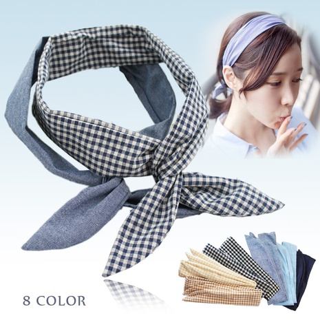 Oreilles de lapin bandeau coréen Plaid couleur unie bandeau accessoires pour cheveux's discount tags