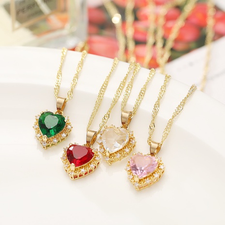 Fashion heart-shaped crystal zircon single-layer multi-color alloy necklace's discount tags