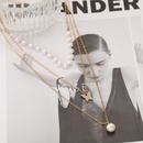 Moda creativa retro simple perla diamante mariposa colgante collar de tres capaspicture8