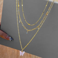 European and American retro multi-layer drip oil butterfly three-layer necklace