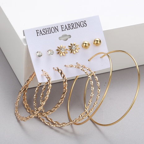 European and American new creative 6 pairs chrysanthemum circle set earrings's discount tags