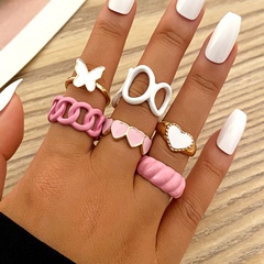 creative drip powder white love butterfly color drip 6 piece ring