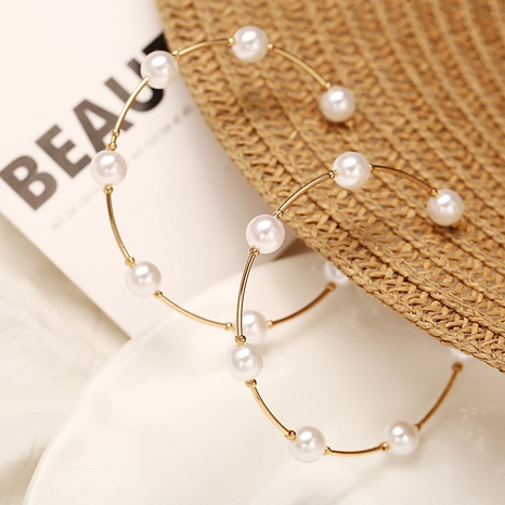 neue große Kreis Metall kreative Retro-Perle Französisch Ohrringe's discount tags