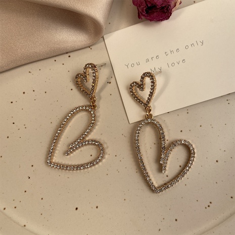 new full rhinestone size double pendant hollow heart-shaped earrings's discount tags