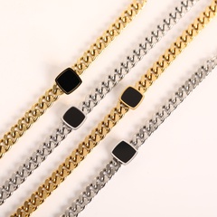 European and American hip-hop thick chain Cuban chain black square stainless steel necklace