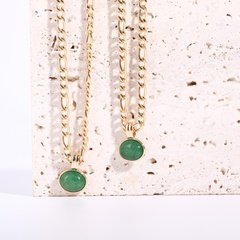 retro semi-precious stone emerald green natural stone titanium steel necklace