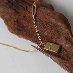 Fashion small gold bar square necklace titanium steel necklace