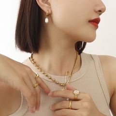 simple fashion pearl titanium steel geometric earrings