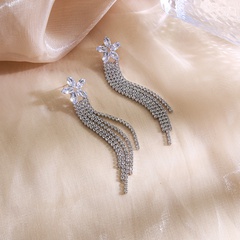 retro temperament flower inlaid zircon super flash hollow exquisite tassel earrings