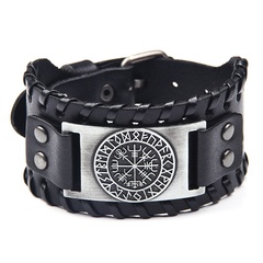 European and American pirate bracelet retro compass men's wide leather bracelet