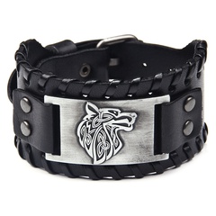 alloy wolf head accessories wide leather bracelet