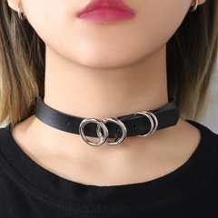 Fashion black punk necklace female clavicle chain ring PU leather choker