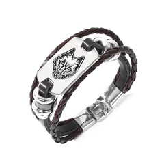 Siberian wolf head alloy iron bracelet leather animal shape personalized jewelry