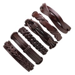Bijoux de bracelet en cuir de six pièces pour hommes tressés en corde de cire de vachette à la mode
