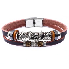 ethnic style Chinese dragon stainless steel buckle cowhide bracelet