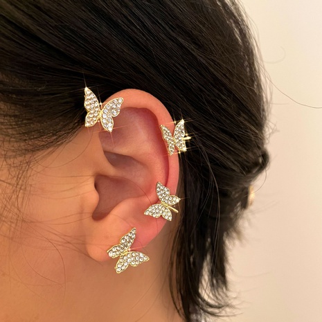 Creative Personality Inlaid Rhinestone Butterfly Earrings Ears Clips NHPJ533391's discount tags