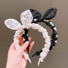 Korea Lace Pearl Bow Hairband Rabbit Ear Headband NHHD533414