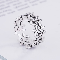 fashion Simple Retro Leaf Flower Hollow Open Personality copper Ring