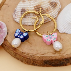 bohemian pearl stainless steel butterfly round earrings