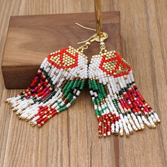 Bohemian retro ethnic miyuki rice bead woven tassel earrings