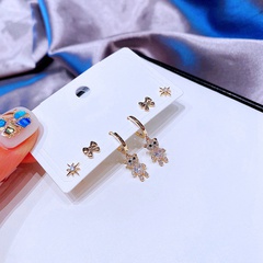 fashion earrings set zircon micro-inlaid bear bow stud earrings