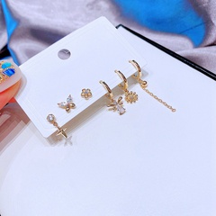 European and American fashion zircon awning butterfly flower ear buckle set