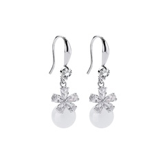 copper zircon snowflake fashion simple opal five-leaf flower earrings