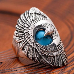 alloy ring men's jewelry wholesale retro turquoise eagle titanium steel ring