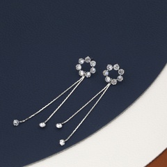 Simple crystal flower tassel diamond copper earrings