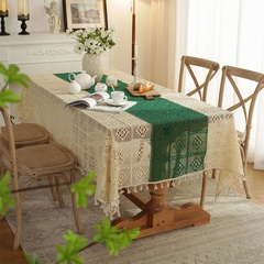 retro handmade crochet hollow beige stitching rectangular tablecloth