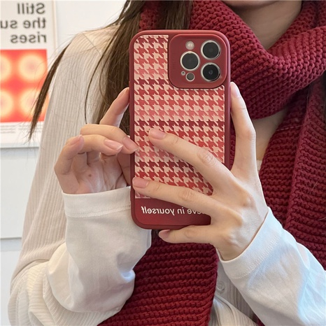 Korean style red houndstooth Apple mobile phone case  NHFI536600's discount tags