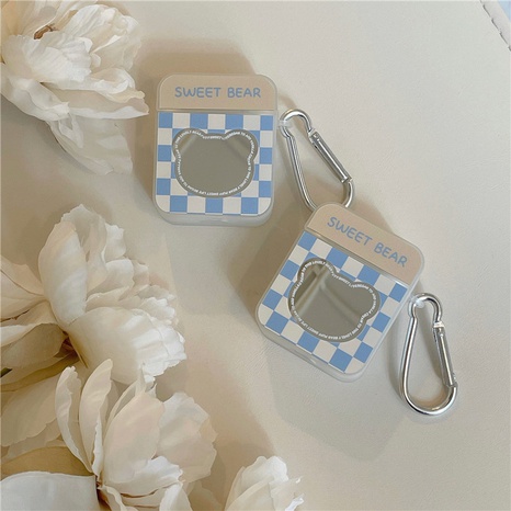 blue checkerboard bear mirror AirPods earphone protective shell's discount tags