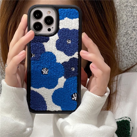 Klein blue flower flannel Apple mobile phone case NHFI536658's discount tags
