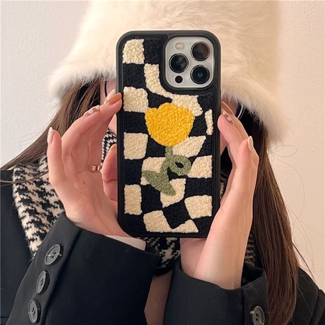 Autumn and winter plush checkerboard lattice tulip apple mobile phone case  NHFI536671's discount tags