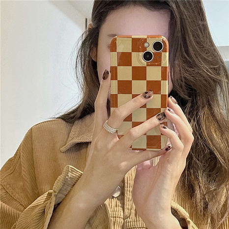 Korean style caramel color chessboard stand Apple mobile phone case NHFI536690's discount tags