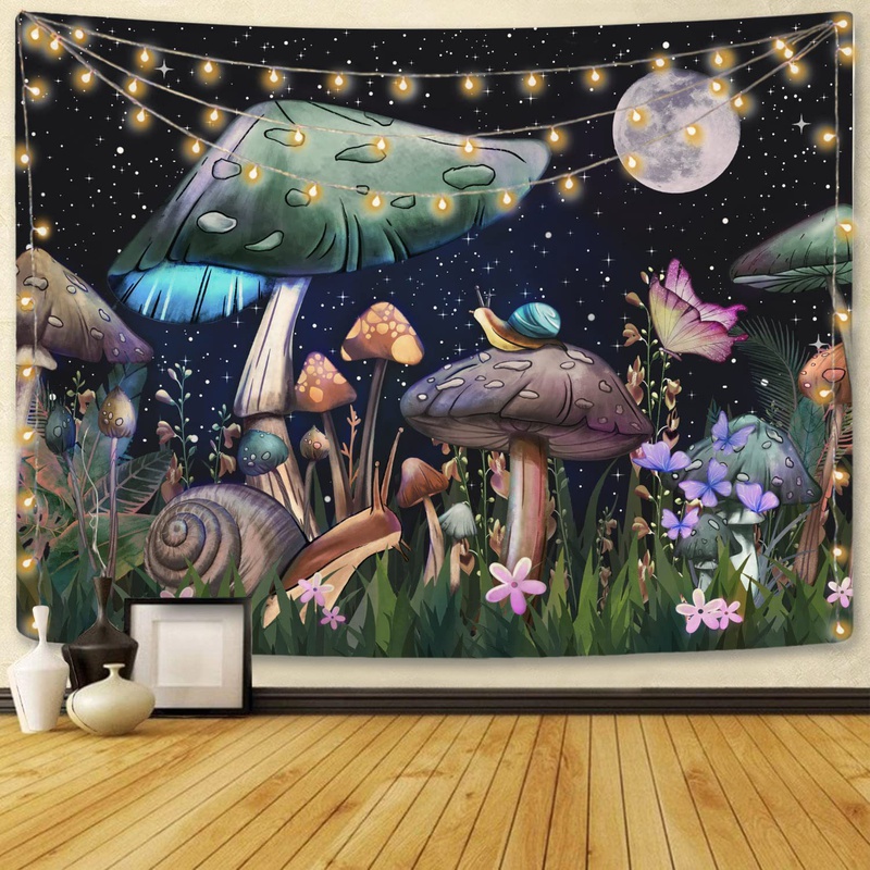 Tissu mural de dcoration de pice de tapisserie de champignon de bohme