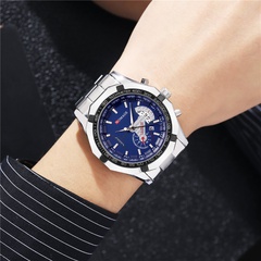 Large dial silver steel band watch men's European and American simple fashion sports quartz men's watch