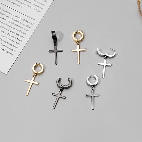 Boucles d'oreilles croix en acier inoxydable simples sans percée à la mode française's discount tags