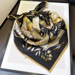 black gold silk scarf floral horse pattern fashion silk square scarf